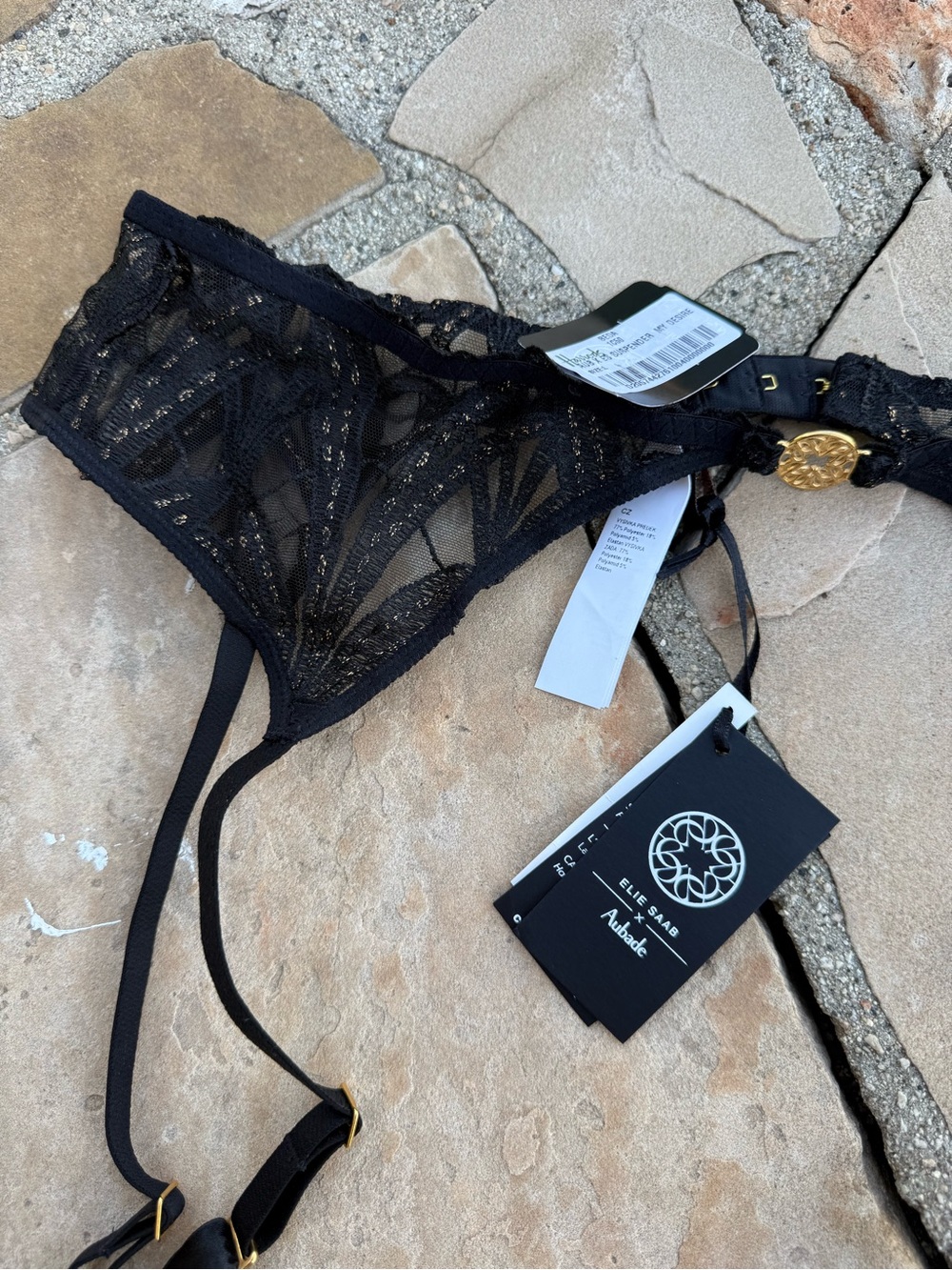 Elie Saab Aubade Black Lace suspender belt sz L - Picture 5 of 7